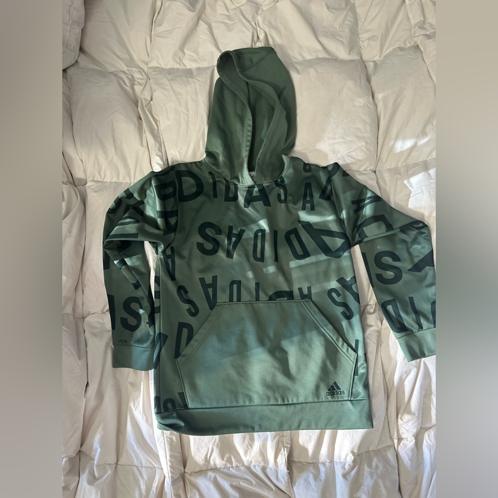 Adidas Olive Hoodie with Bold Lettering